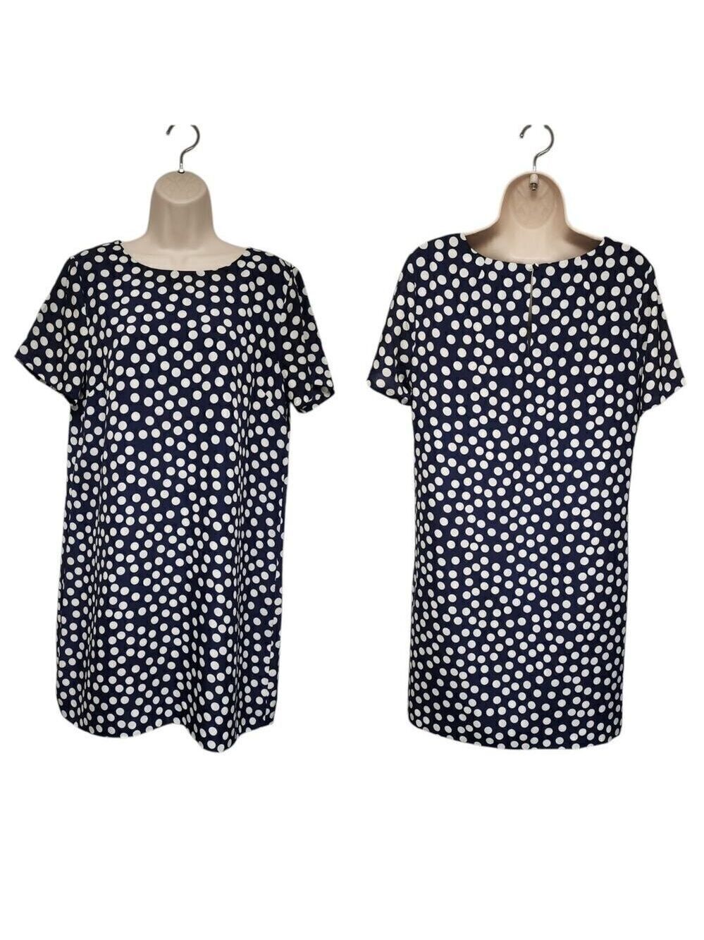 J Crew Factory Blue Polka Dot Printed Gallery Short Sleeve Shift Dress Size 12